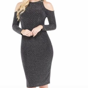 ✨ Maggy London Glam Kaila Cold Shoulder Midi sparkle Dress Sz 8 NWOT